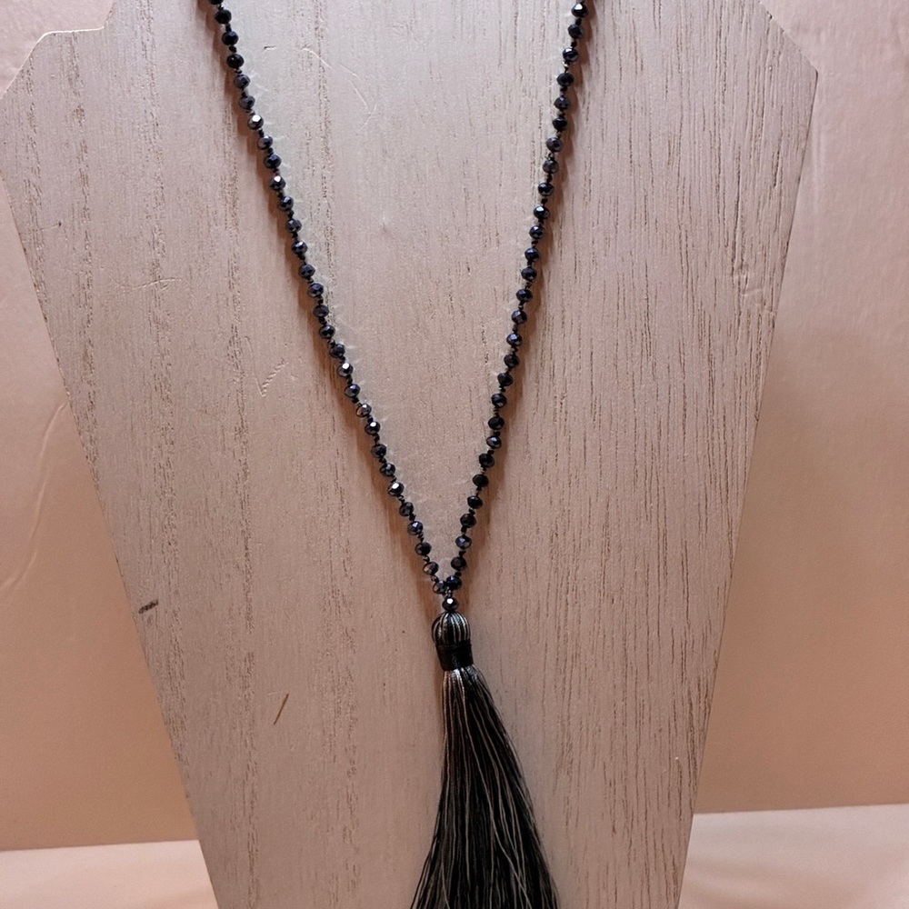 Signed “Zacasha” Black And Grey Tassel Necklace 37” Inches Lot# 383